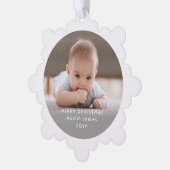 Minimal Foto Overlay White Text Frohe Weihnachten Ornament Karte (Linke Ecke)