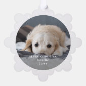 Minimal Foto Overlay White Text Frohe Weihnachten Ornament Karte (Rückseite)