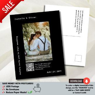 MINIMAL Foto Save the Date QR CODE Budget Schwarz Postkarte
