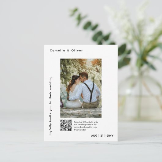MINIMAL-Foto Save the Date QR-CODE-Kosten Rettend Postkarte (Stehend Vorderseite)