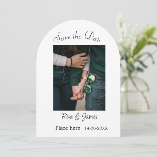 Minimal Foto Schwarz klassisch elegant gerettet Einladung (Stehend Vorderseite)