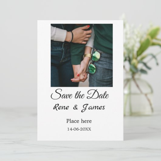 Minimal Foto Schwarz klassisch elegant gerettet Einladung (Stehend Vorderseite)