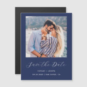 Minimal Foto Script Navy Blue Magneteinladung (Vorne/Hinten)