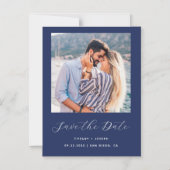 Minimal Foto Script Navy Blue Magneteinladung (Vorderseite)