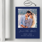 Minimal Foto Script Navy Blue Magneteinladung