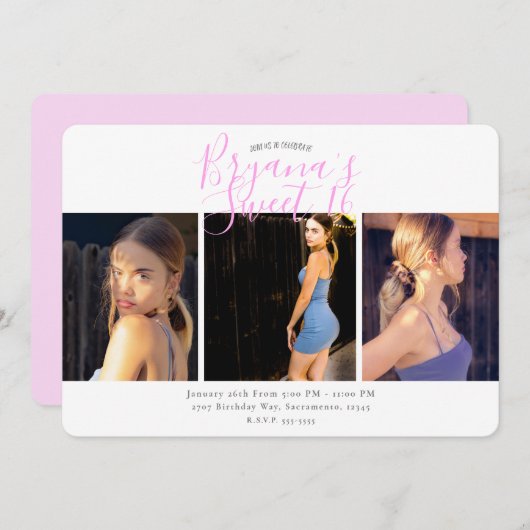 Minimal Foto Sweet 16 Geburtstagsparty Einladung (Vorne/Hinten)
