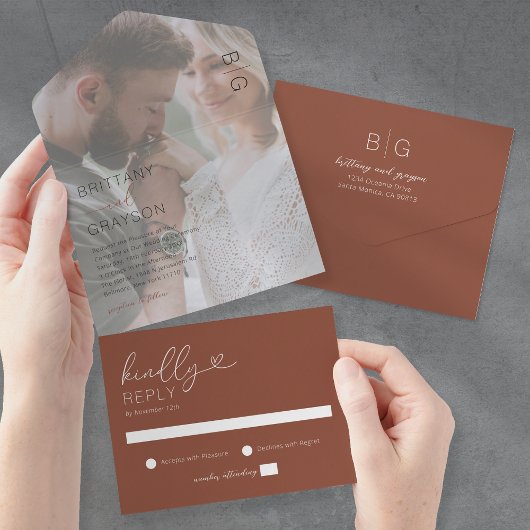 Minimal Foto Terracotta Wedding All In One Einladung