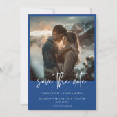Minimal Französisch Blue Modern Foto Hochzeit Save The Date (Vorderseite)