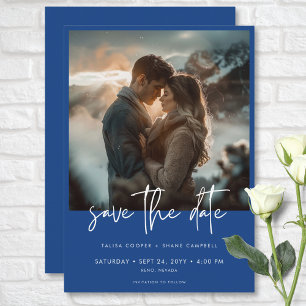 Minimal Französisch Blue Modern Foto Hochzeit Save The Date