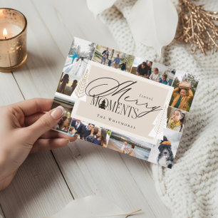 Minimal frohe Momente Jahr in Review Foto Collage Feiertagskarte