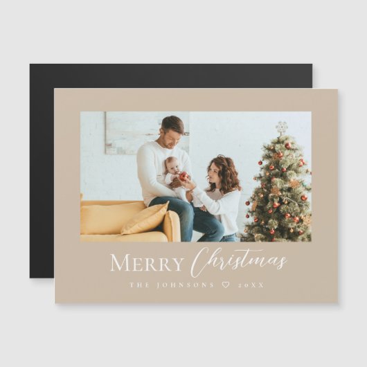 Minimal frohe Weihnachten Modernes Foto Taupe Magnetkarte (Vorne/Hinten)