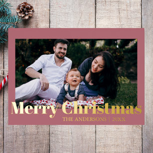 Minimal Frohe Weihnachten Rose Gold Foto Familie Folien Feiertagskarte