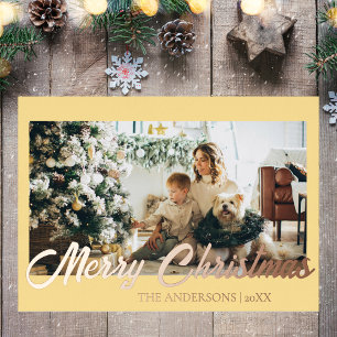 Minimal frohe Weihnachten Soft Gold Foto Familie Folien Feiertagskarte