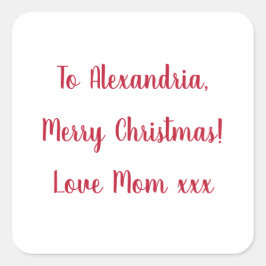 Minimal frohe Weihnachten von Mama Rot und Weiß Quadratischer Aufkleber