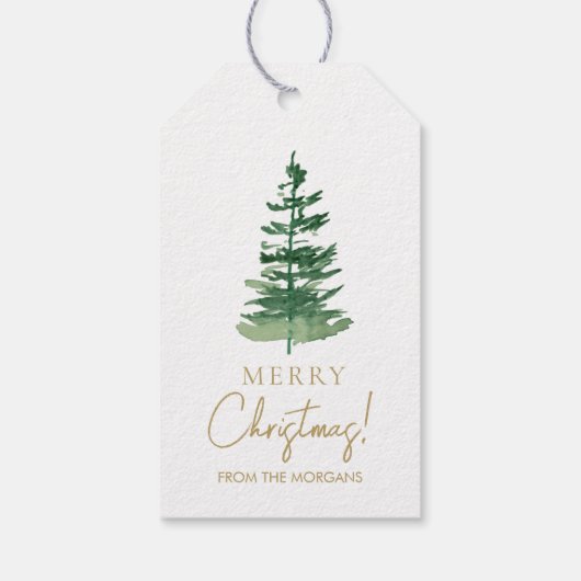 Minimal frohe Weihnachten Wasserfarben Pine Custom Geschenkanhänger (Rückseite)