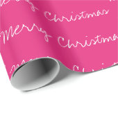 Minimal frohe Weihnachtstypografie magenta weiß Geschenkpapier (Rolleneckpunkt)