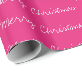 Minimal frohe Weihnachtstypografie magenta weiß Geschenkpapier