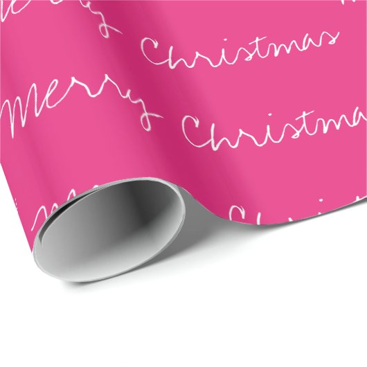 Minimal frohe Weihnachtstypografie magenta weiß Geschenkpapier (Rolleneckpunkt)
