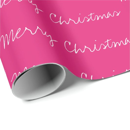 Minimal frohe Weihnachtstypografie magenta weiß Geschenkpapier (Rolleneckpunkt)