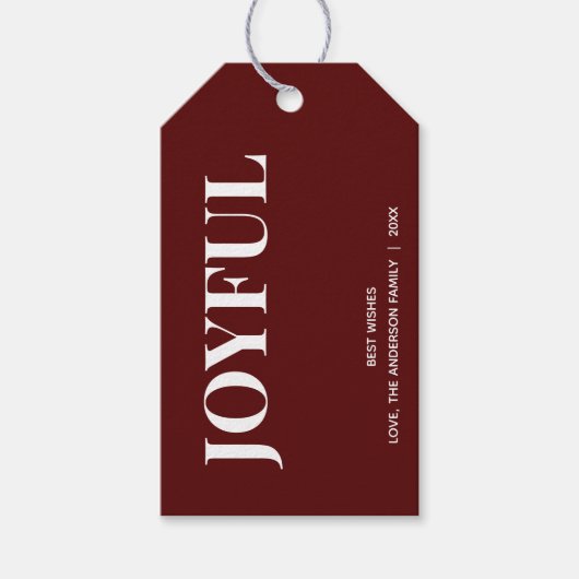 Minimal FRÖHLICH | Deep Red Holiday Geschenkanhänger (Vorderseite)