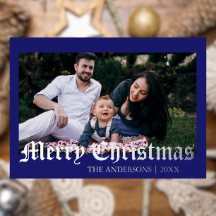 Minimal Frory Christmas Midnight Blue Foto Family Folien Feiertagskarte