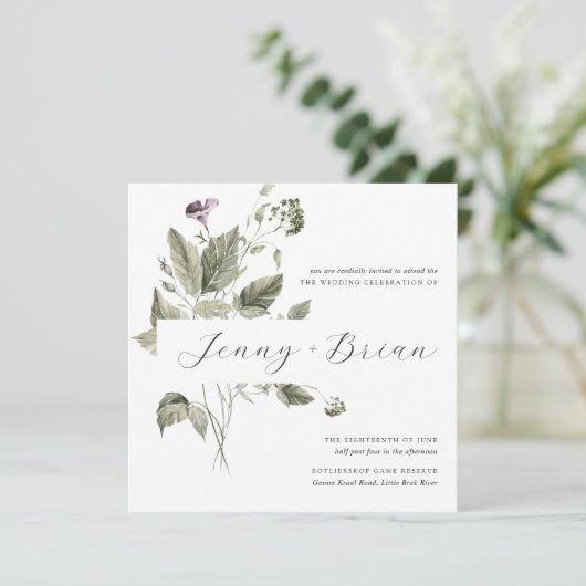 Minimal | Frühjahrsgrün Einladung Hochzeit (Stehend Vorderseite)