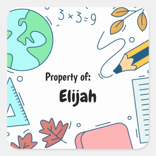 Minimal Fun School Supplier Muster Personalisiert  Quadratischer Aufkleber (Vorderseite)