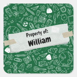 Minimal Fun School Supplier Muster Personalisiert  Quadratischer Aufkleber