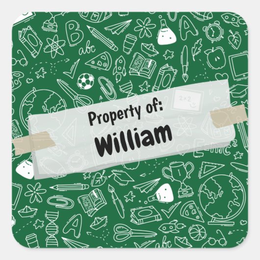 Minimal Fun School Supplier Muster Personalisiert  Quadratischer Aufkleber (Vorderseite)