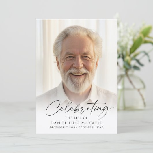 Minimal Funeral Memorial Photo Celebration of Life Programm (Stehend Vorderseite)