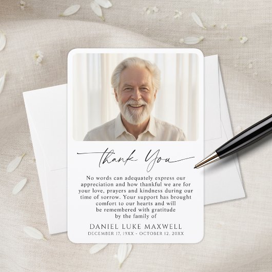 Minimal Funeral Memorial Photo Script Thank You Dankeskarte