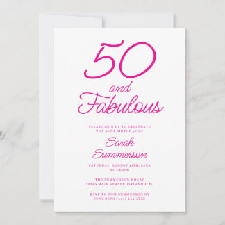 Minimal Fünfzig Fabelhaft Rosa 50. Geburtstagsfeie Einladung