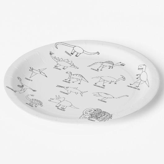 Minimal Funny Educational Dinosaur Kids Party Pappteller (Schrägansicht)