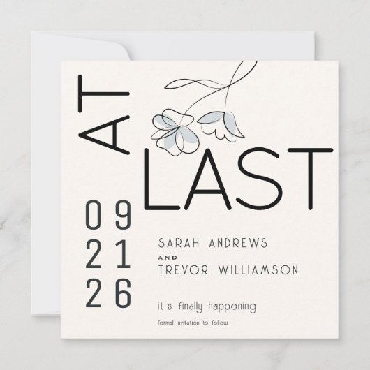 Minimal Funny Modern Floral Dusty Blue and Buff Einladung (Vorderseite)