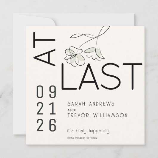 Minimal Funny Modern Floral Mute Sage und Buff Einladung (Vorderseite)