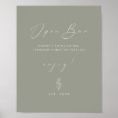 Minimal Funny Sage Green Wedding Open Bar Sign Poster (Vorne)