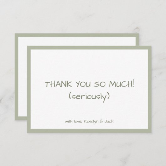 Minimal für Lässige Handschrift bei Dusty Green Dankeskarte (Vorne/Hinten)