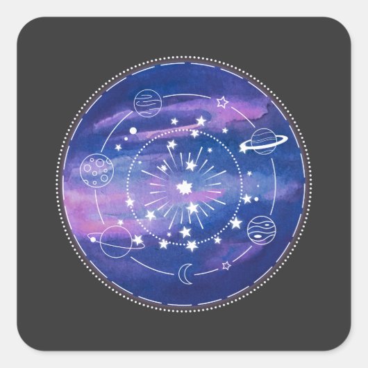 Minimal Galaxy Moon Design | Cosmic Aesthetic Art Quadratischer Aufkleber (Vorderseite)