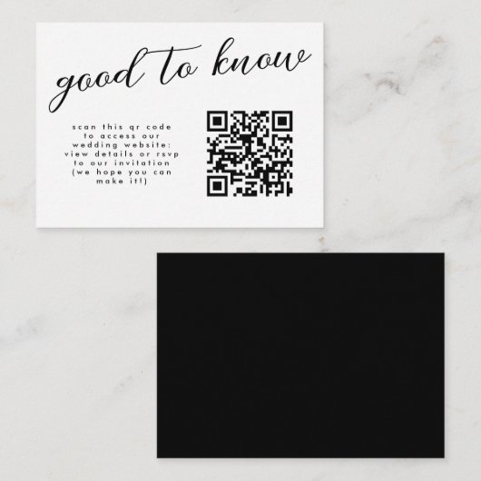 Minimal Geblüht Kalligrafie-Hochzeitwebsite QR Begleitkarte (Vorne/Hinten)