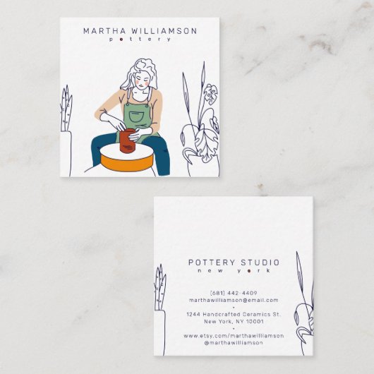 Minimal gedämpfte Pastellfarben Illustration Töpfe Quadratische Visitenkarte (Vorne/Hinten)