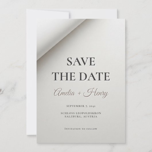 Minimal geklappte Shadow Modern Save the Date Card (Vorderseite)