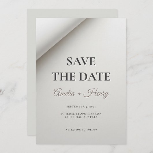 Minimal geklappte Shadow Modern Save the Date Card (Vorne/Hinten)