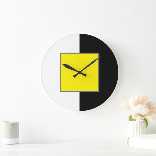 Minimal gelb, weiß und schwarz modern große wanduhr (Zuhause)