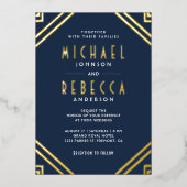 Minimal Geometrische Art Deco Hochzeit Navy Blue G Folieneinladung (Vorderseite)