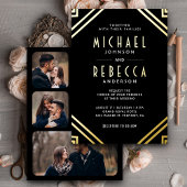 Minimal Geometrische Art Deco Hochzeit Schwarzes G Folieneinladung