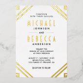 Minimal geometrische Art Déco Hochzeit White Gold Folieneinladung (Vorderseite)