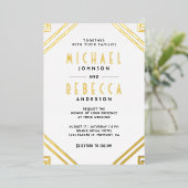 Minimal geometrische Art Déco Hochzeit White Gold Folieneinladung (Stehend vorne)