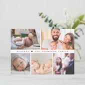 Minimal gesegnete Herztaufe FotoCollage Dankeskarte (Stehend Vorderseite)