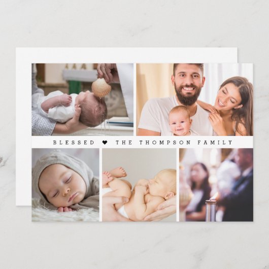 Minimal gesegnete Herztaufe FotoCollage Dankeskarte (Vorne/Hinten)