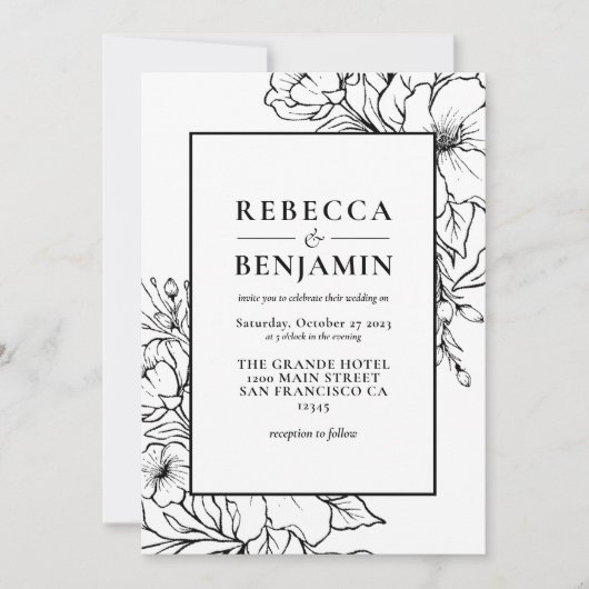 Minimal gezeichnete Wildblumen Einladung (Vorderseite)